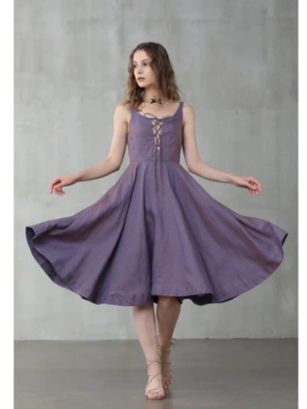 Linennaive Wisteria 23 dress in coppery purple - Picture 3 of 8